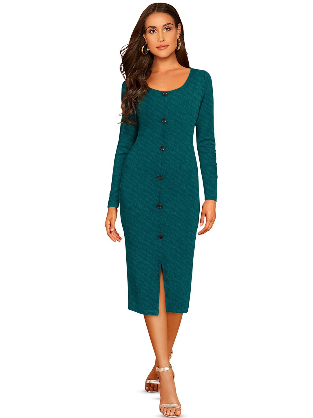 

BAESD Round Neck Sheath Midi Dress, Teal