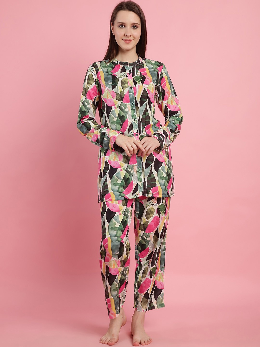 

Shararat Tropical Printed Pure Cotton Night suit, Green