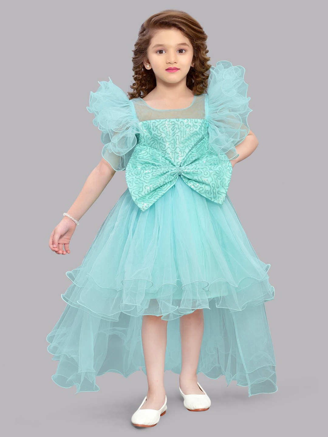 

Pink Chick Square Neck Sleeveless Net A-Line Dress, Sea green