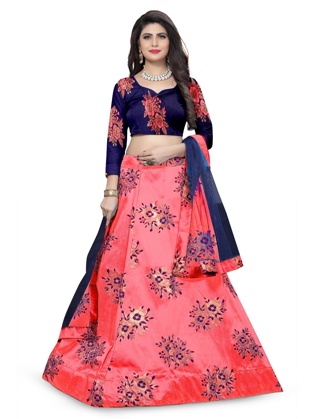 

Rujave Sweetheart Neck Semi-Stitched Lehenga & Unstitched Blouse With Dupatta, Peach