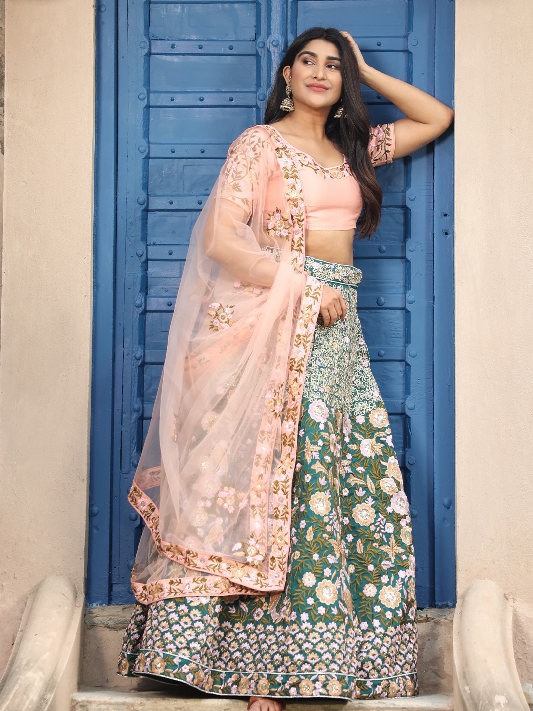 

Rujave Floral Embellished Semi-Stitched Lehenga & Unstitched Blouse With Dupatta, Grey