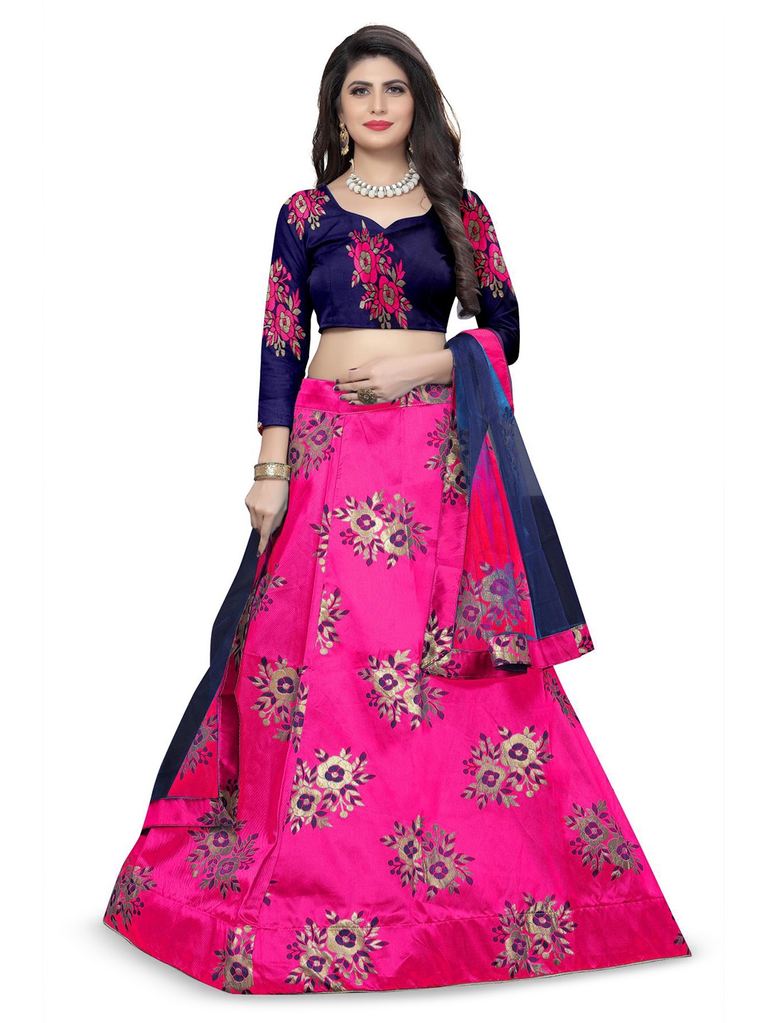 

Rujave Sweetheart Neck Semi-Stitched Lehenga & Unstitched Blouse With Dupatta, Pink