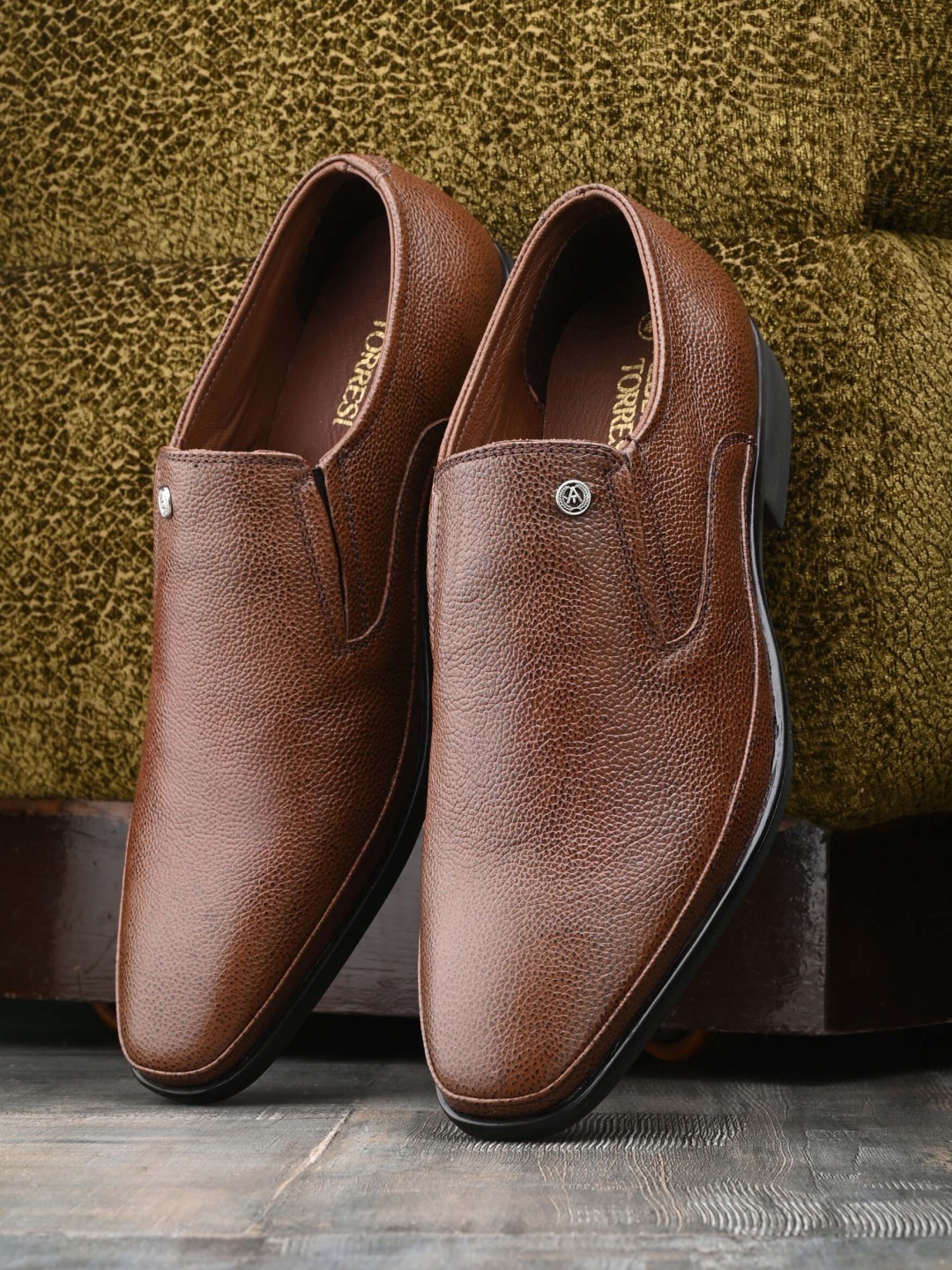 

Alberto Torresi Textured Genuine Leather Formal Slip-On Shoes, Brown