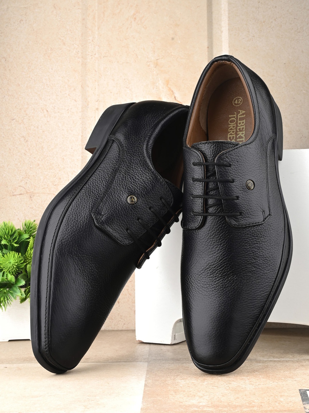 

Alberto Torresi Men Genuine Leather Formal Derbys, Black