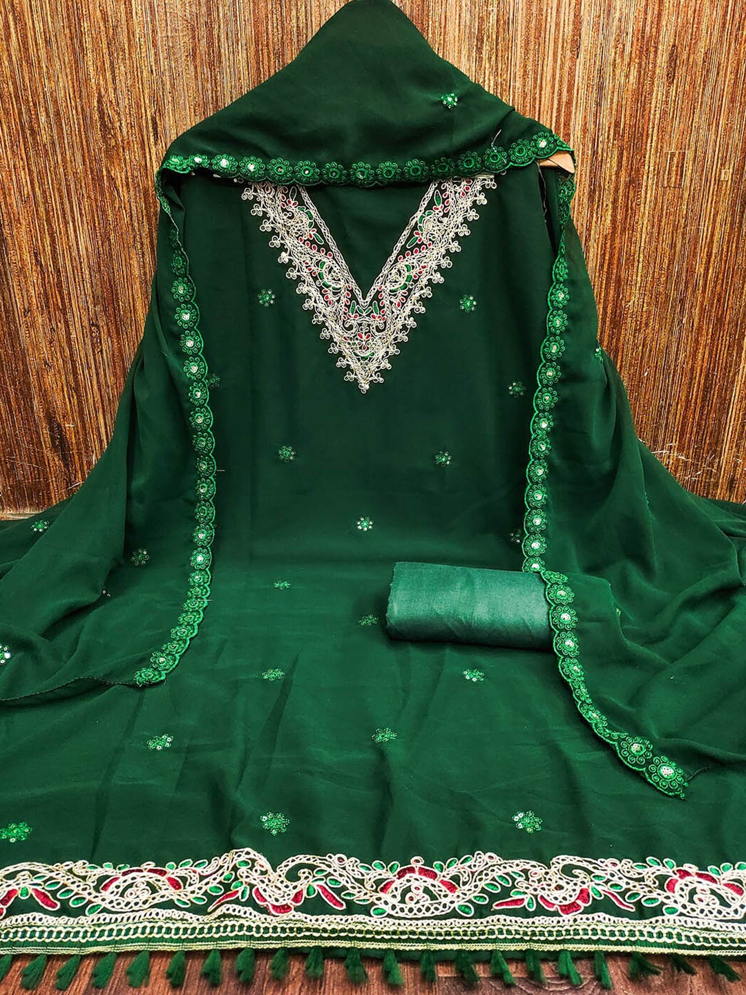 

Lilots Floral Embroidered Unstitched Dress Material, Green