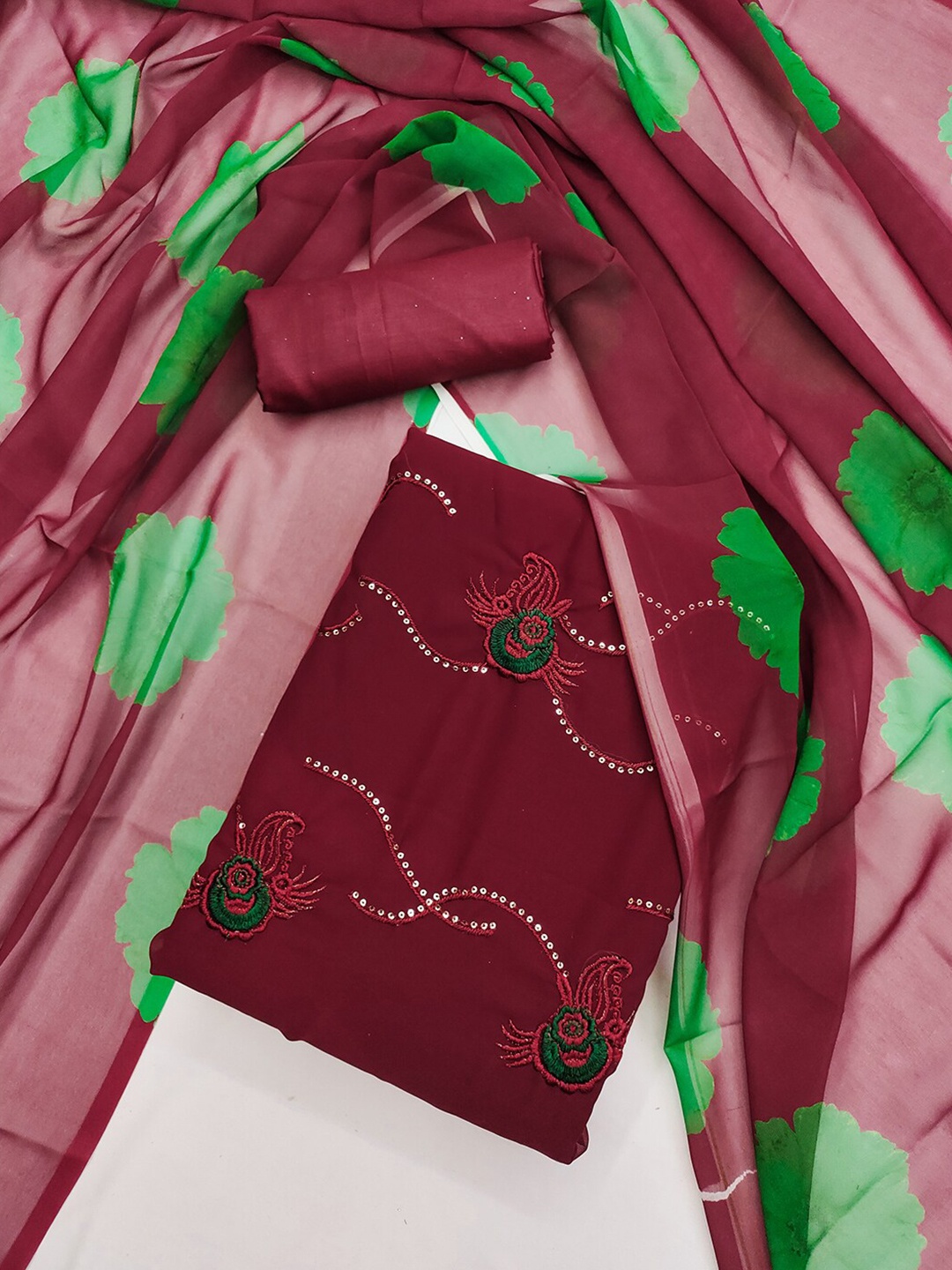 

Lilots Embroidered Unstitched Dress Material, Maroon