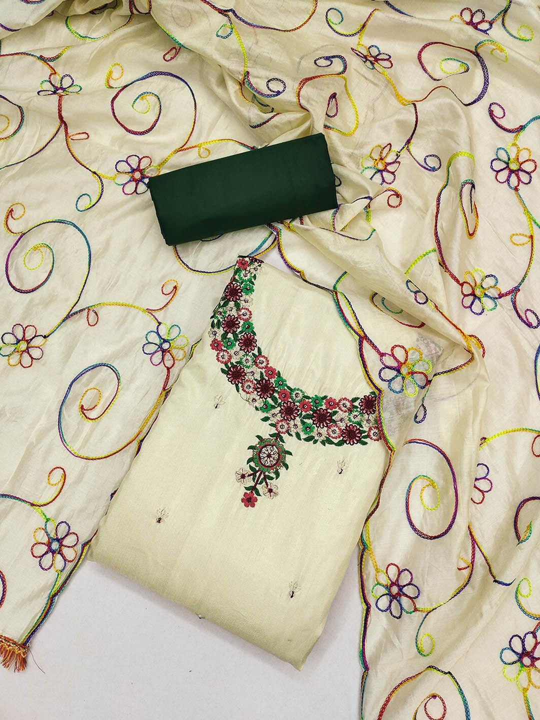 

Lilots Floral Embroidered Unstitched Dress Material, Yellow