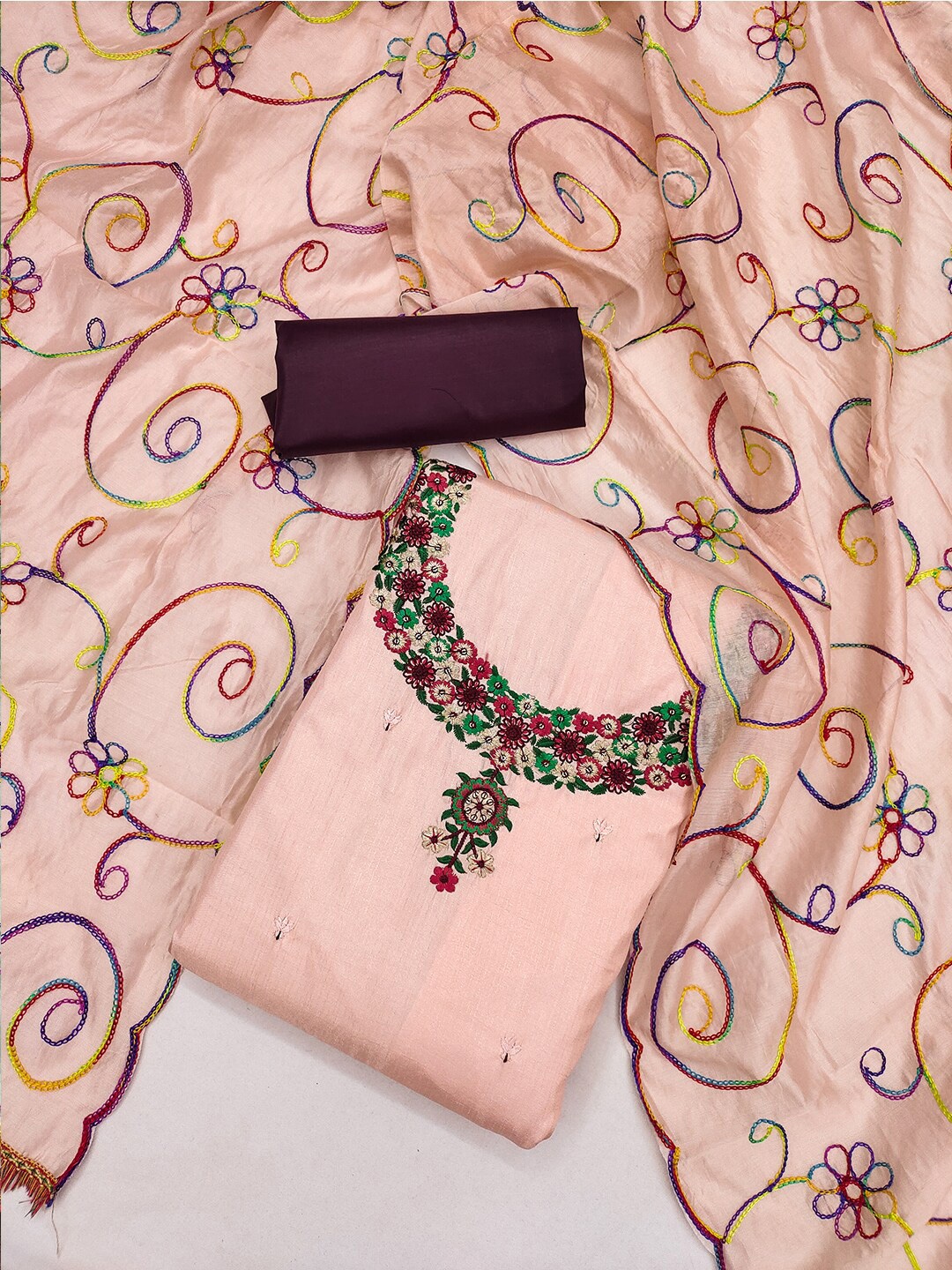 

Lilots Embroidered Unstitched Dress Material, Peach