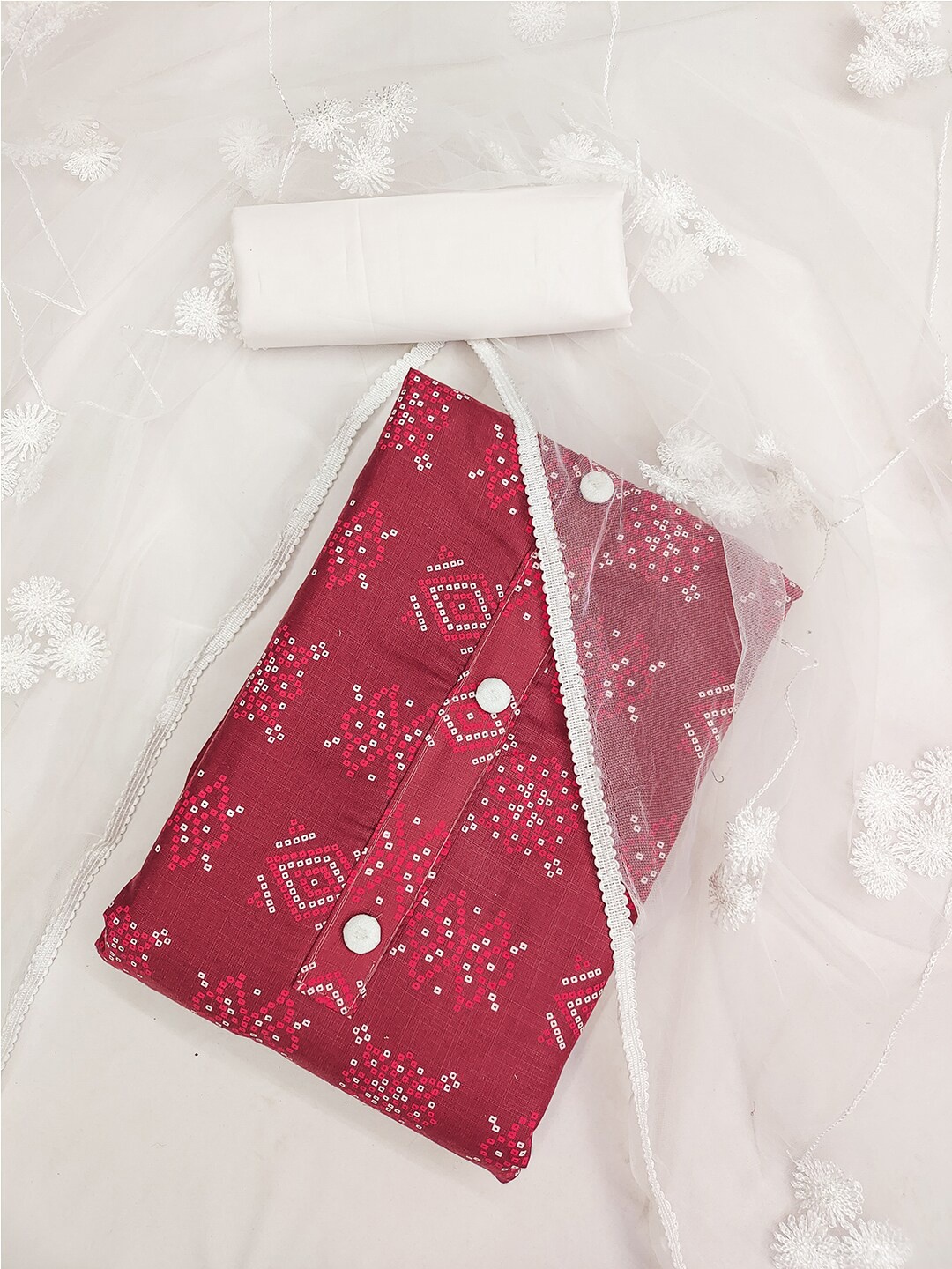 

Lilots Geometric Printed Unstitched Dress Material, Maroon