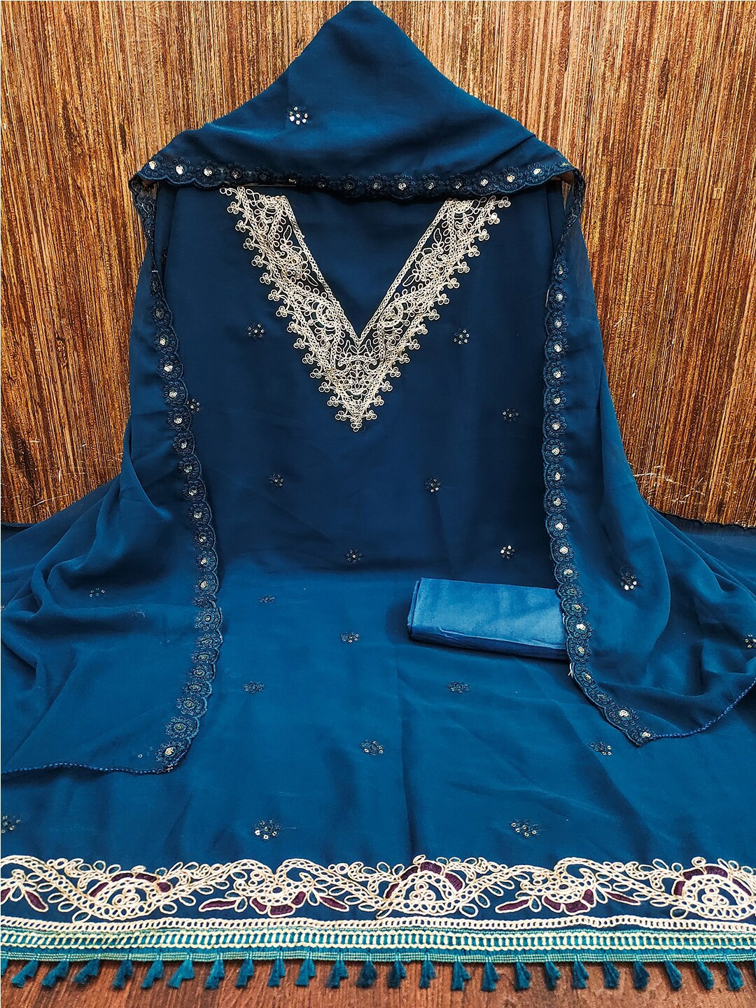 

Lilots Floral Embroidered Unstitched Dress Material, Blue