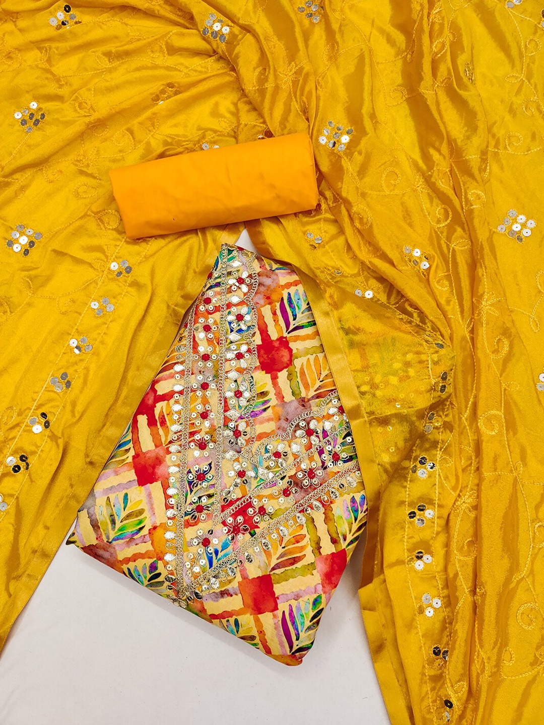 

Lilots Woven Design Unstitched Dress Material, Yellow