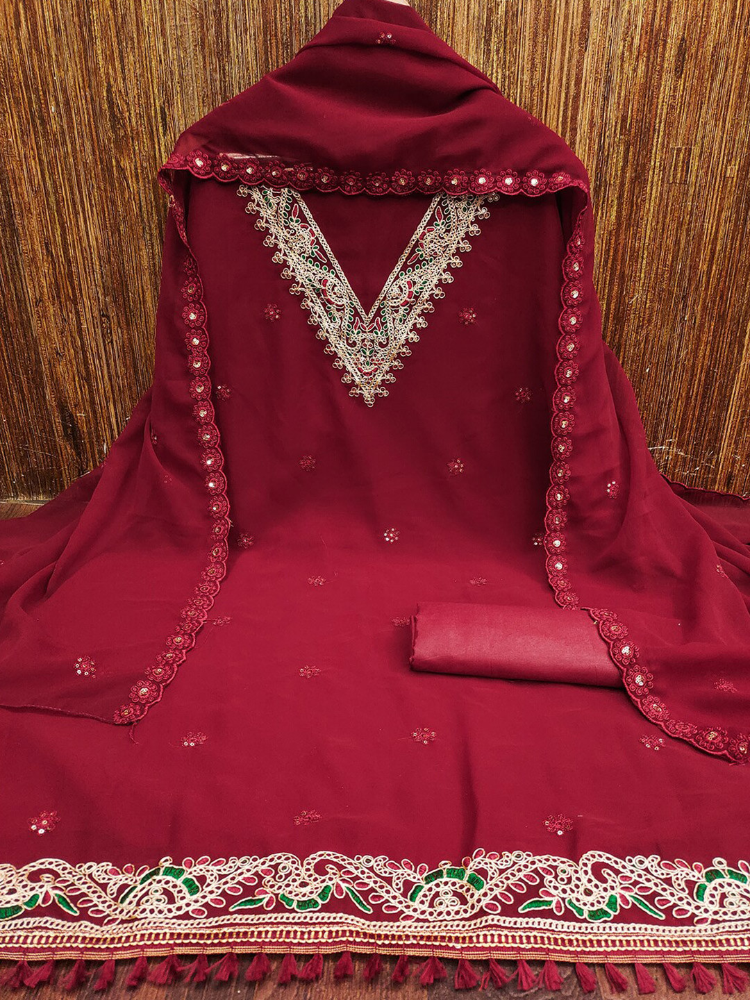 

Lilots Floral Embroidered Unstitched Dress Material, Maroon