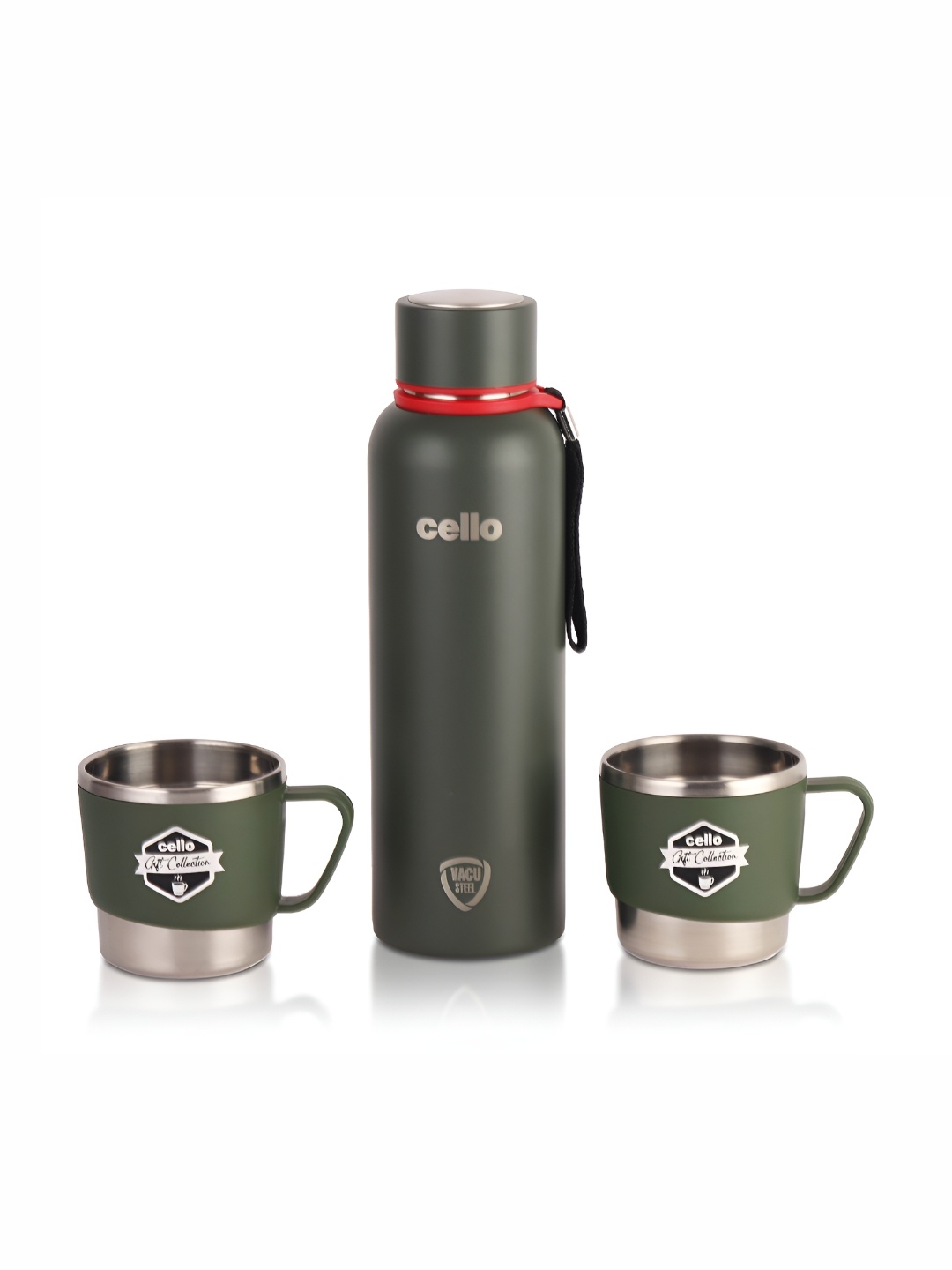 

Cello Kent Green 3 Pieces Vacusteel Flask with Mugs Gift Set