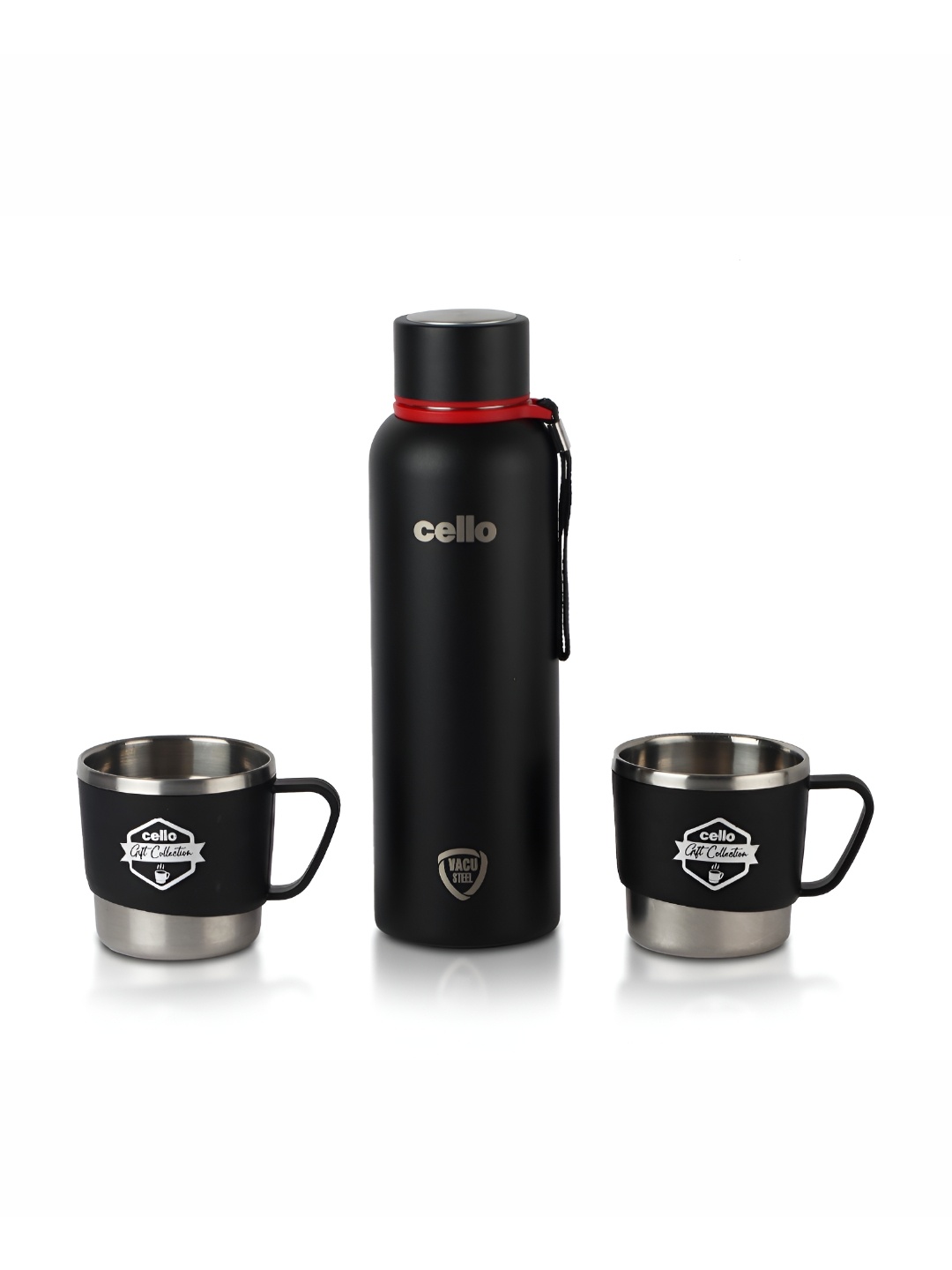 

Cello Kent Black 3 Pieces Vacusteel Flask with Mugs Gift Set