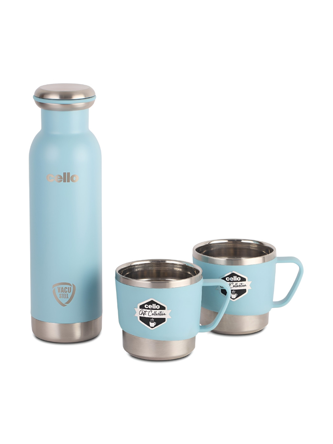 

Cello Cheer Up Blue 3 Pieces Vacusteel Flask with Mugs Gift Set