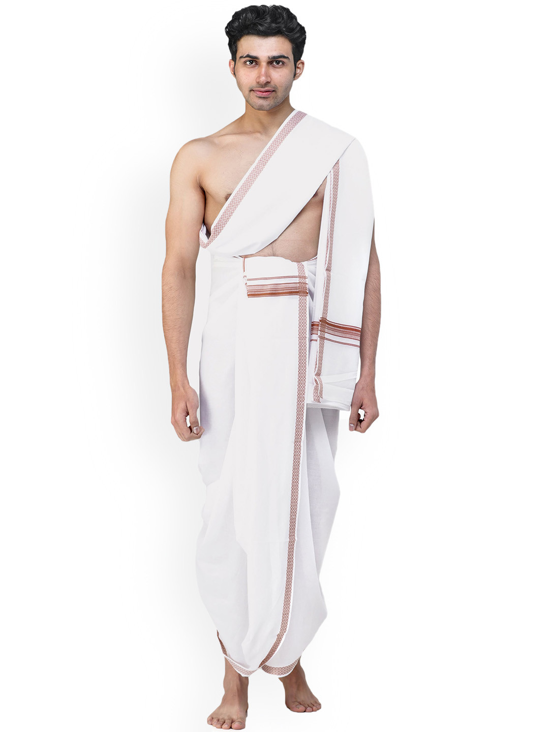 

Exotic India Pure Cotton Dhoti With Angavastram, White