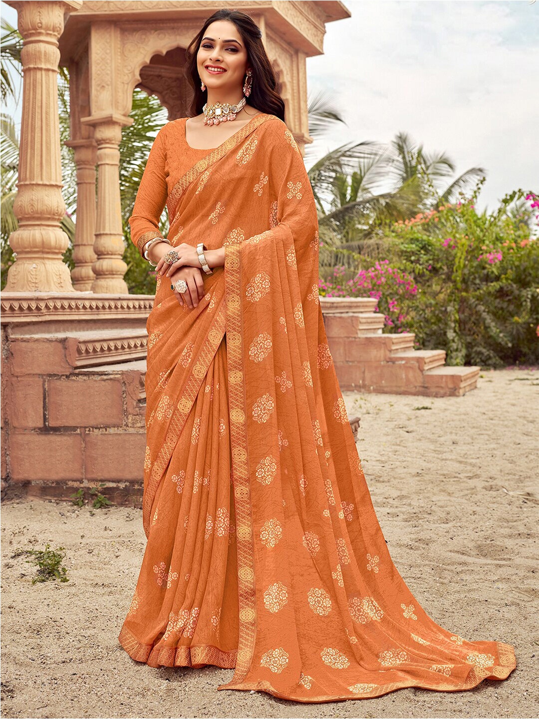 

Mitera Floral Printed Ikat Saree, Orange