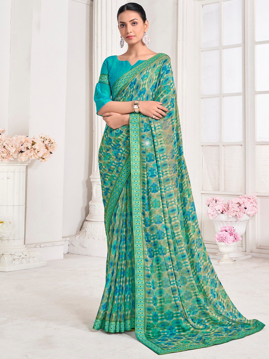 

Mitera Pure Chiffon Chanderi Saree, Green