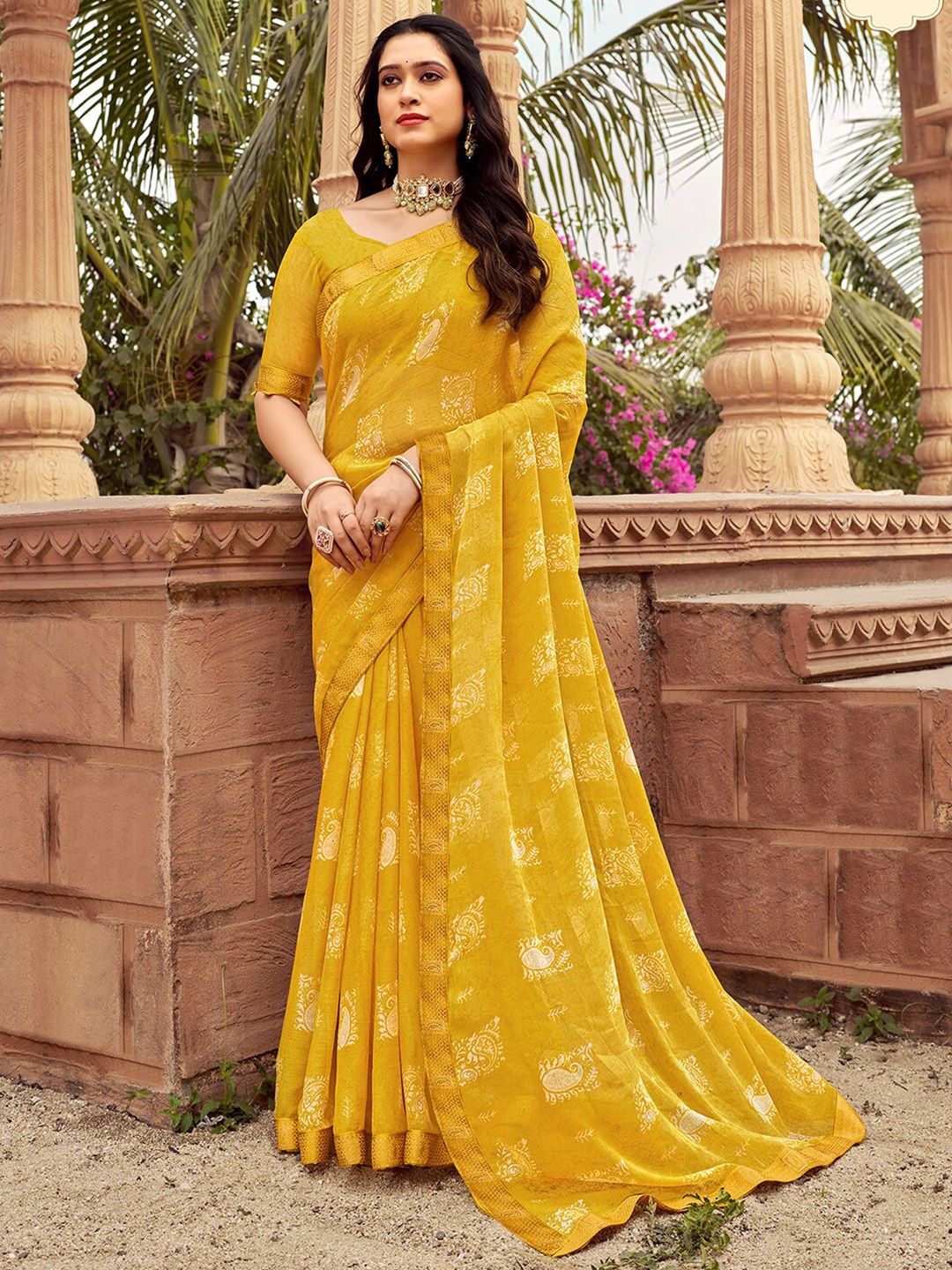 

Mitera Floral Pure Chiffon Saree, Yellow