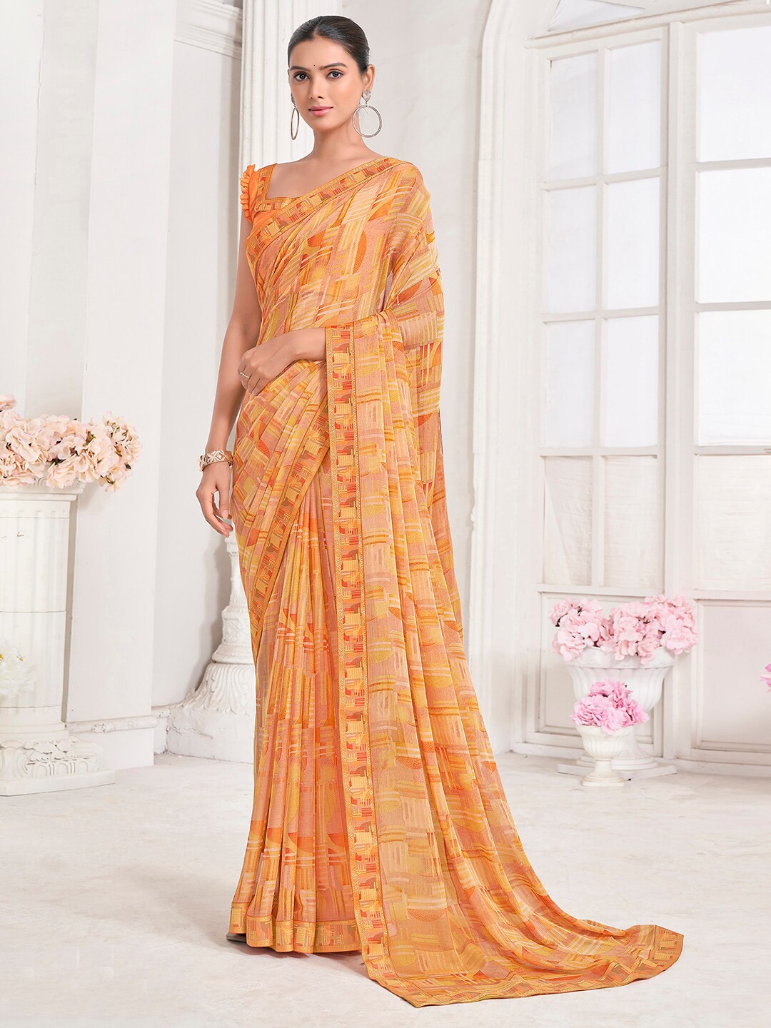 

Mitera Pure Chiffon Chanderi Saree, Orange