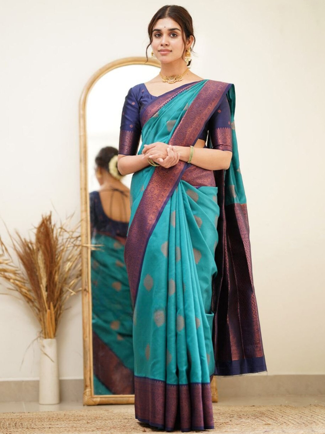 

Marziyaa Ethnic Motif Woven Design Banarasi Zari Saree, Blue