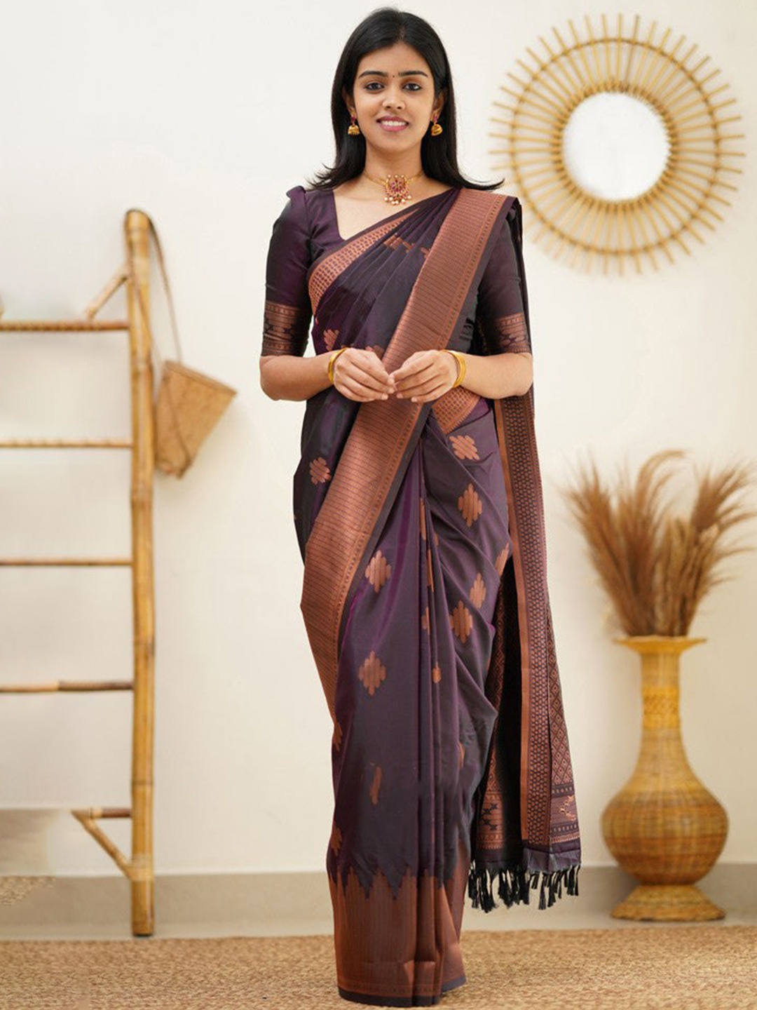 

Marziyaa Ethnic Motifs Woven Design Zari Silk Cotton Banarasi Saree, Maroon