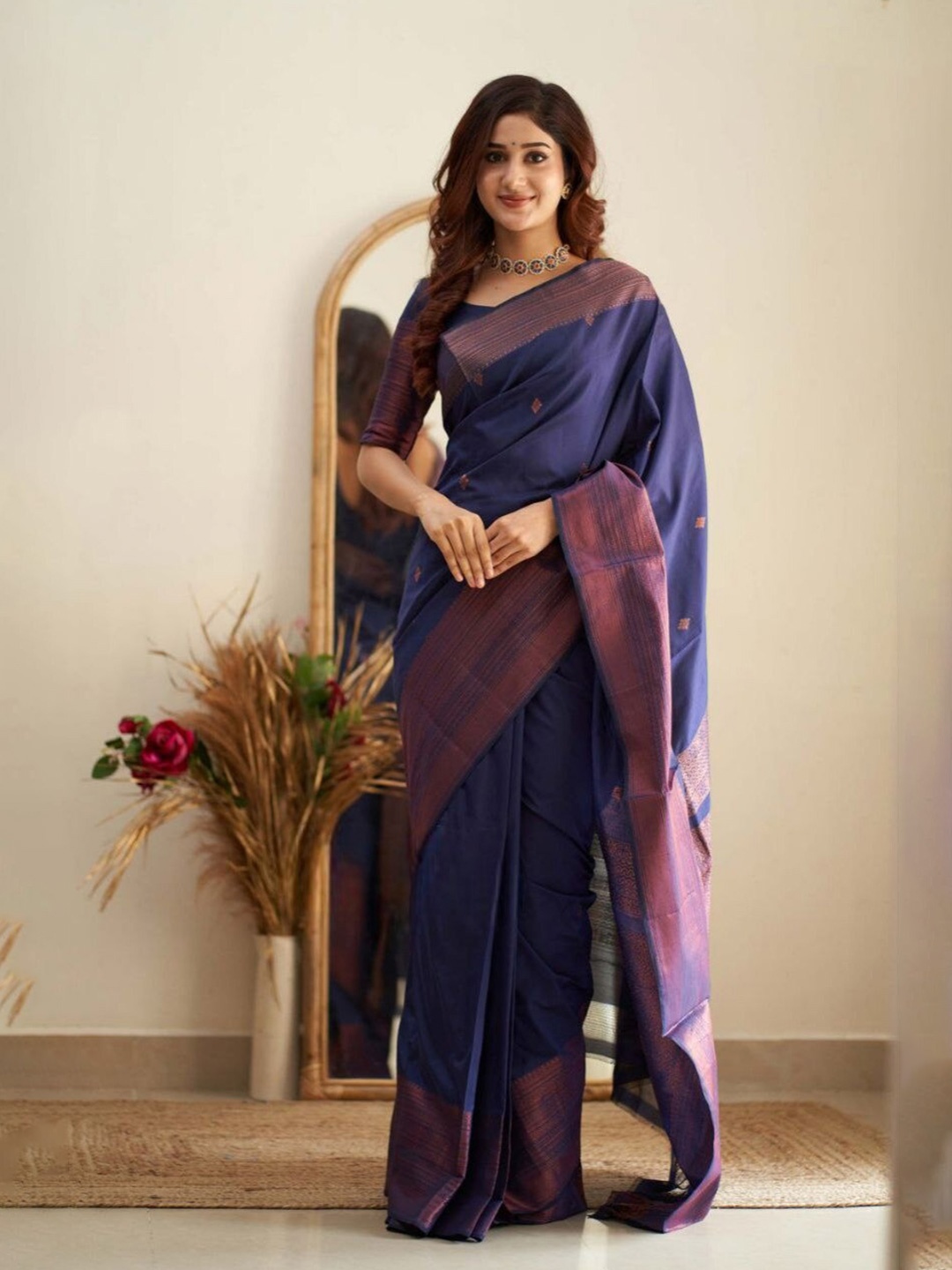 

Marziyaa Geometric Woven Design Silk Cotton Banarasi Zari Saree, Purple