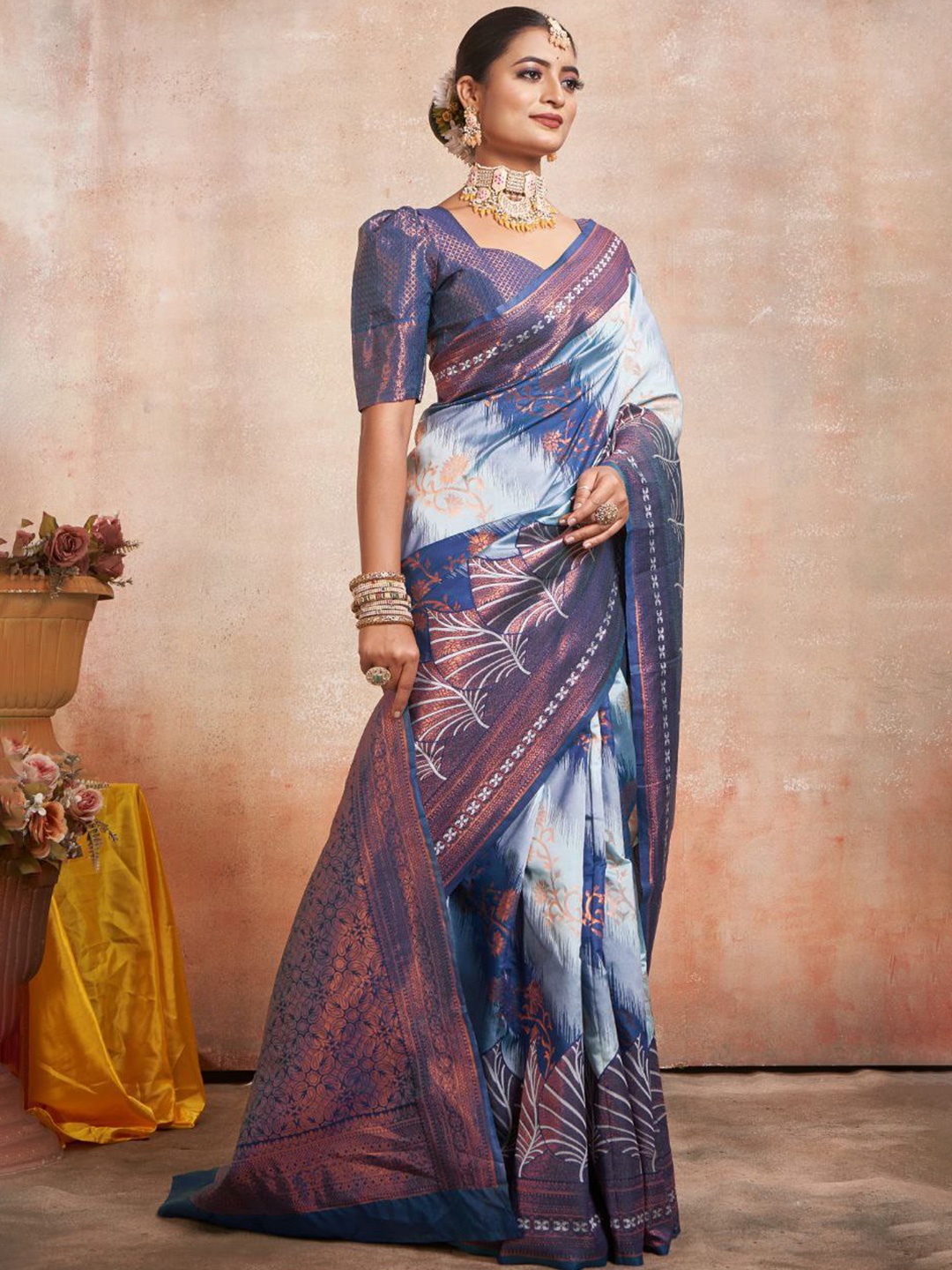 

Marziyaa Woven Design Zari Silk Cotton Banarasi Saree, Blue