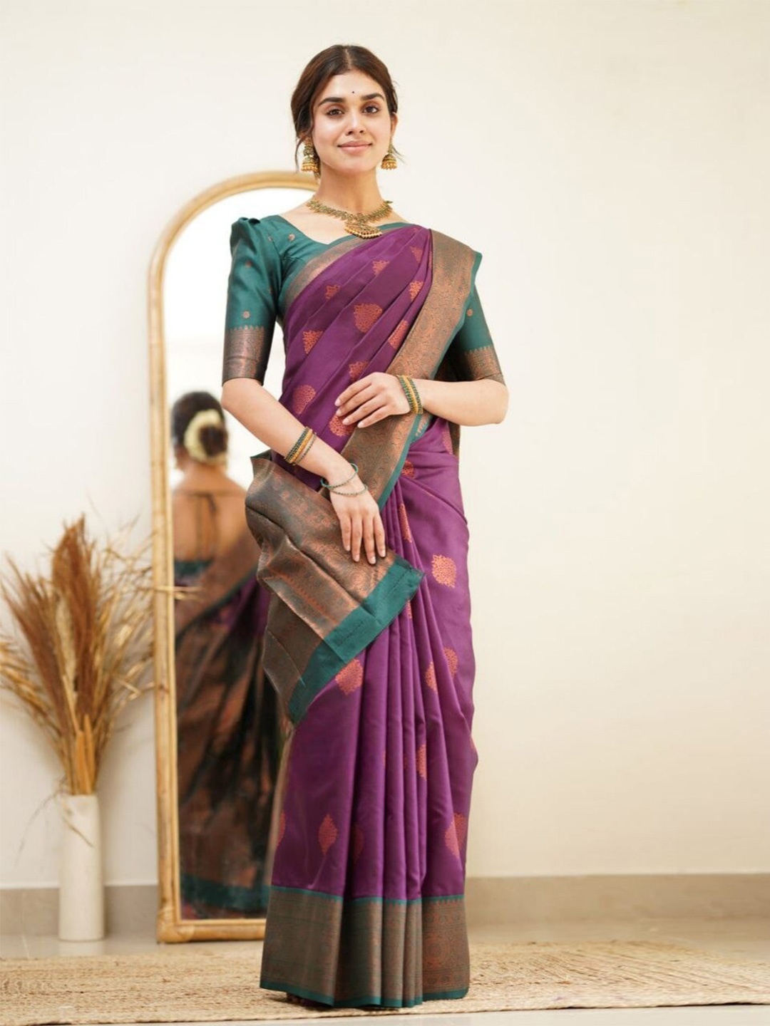 

Marziyaa Ethnic Woven Design Zari Silk Cotton Banarasi Saree, Purple