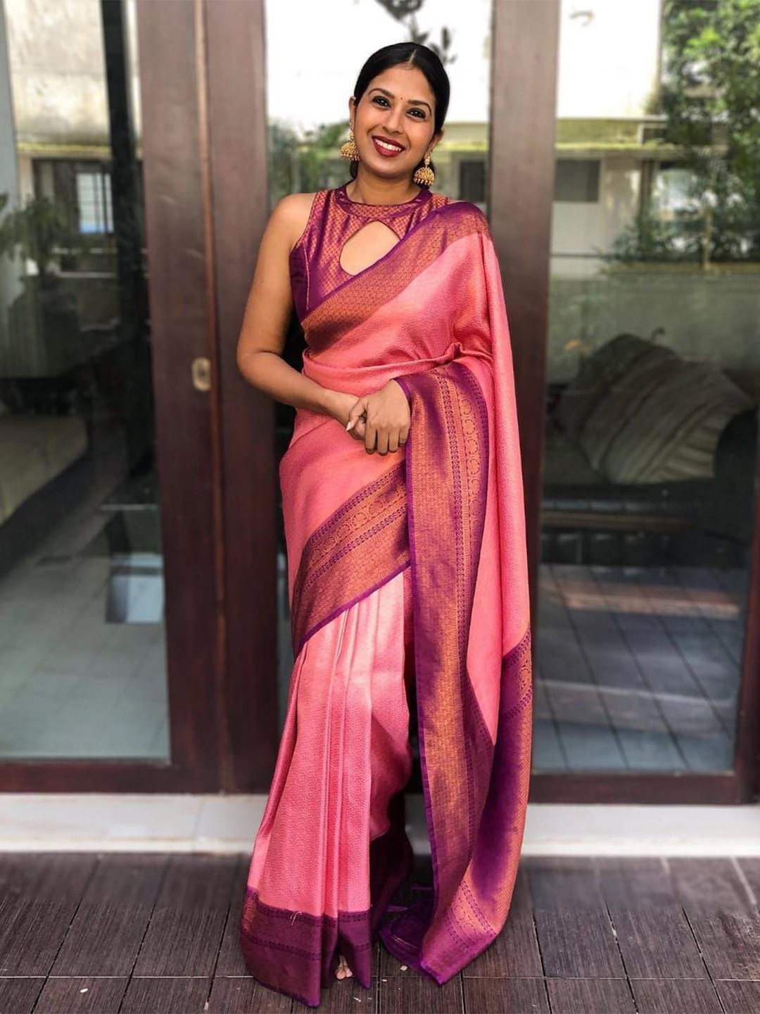 

Marziyaa Zari Silk Cotton Banarasi Saree, Pink