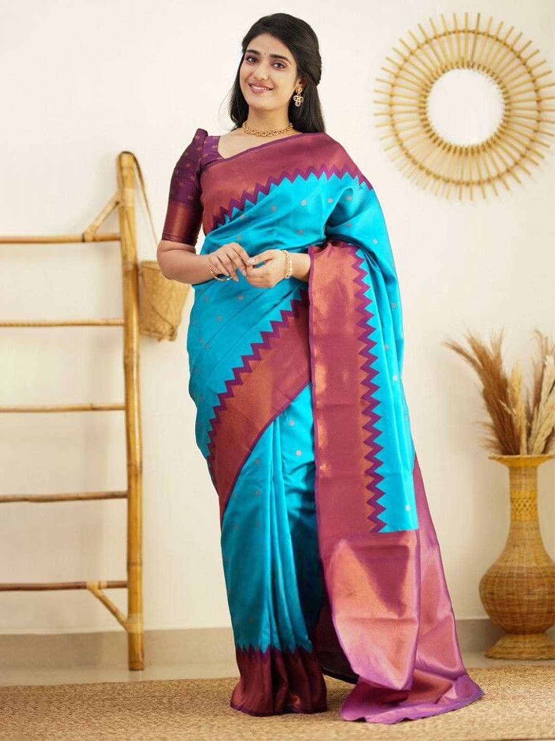 

Marziyaa Ethnic Woven Design Zari Silk Cotton Banarasi Saree, Blue