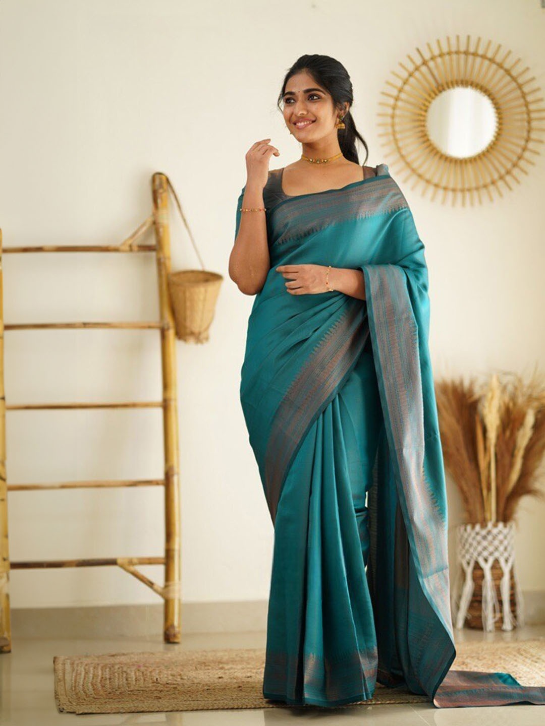

Marziyaa Zari Silk Cotton Banarasi Saree, Sea green