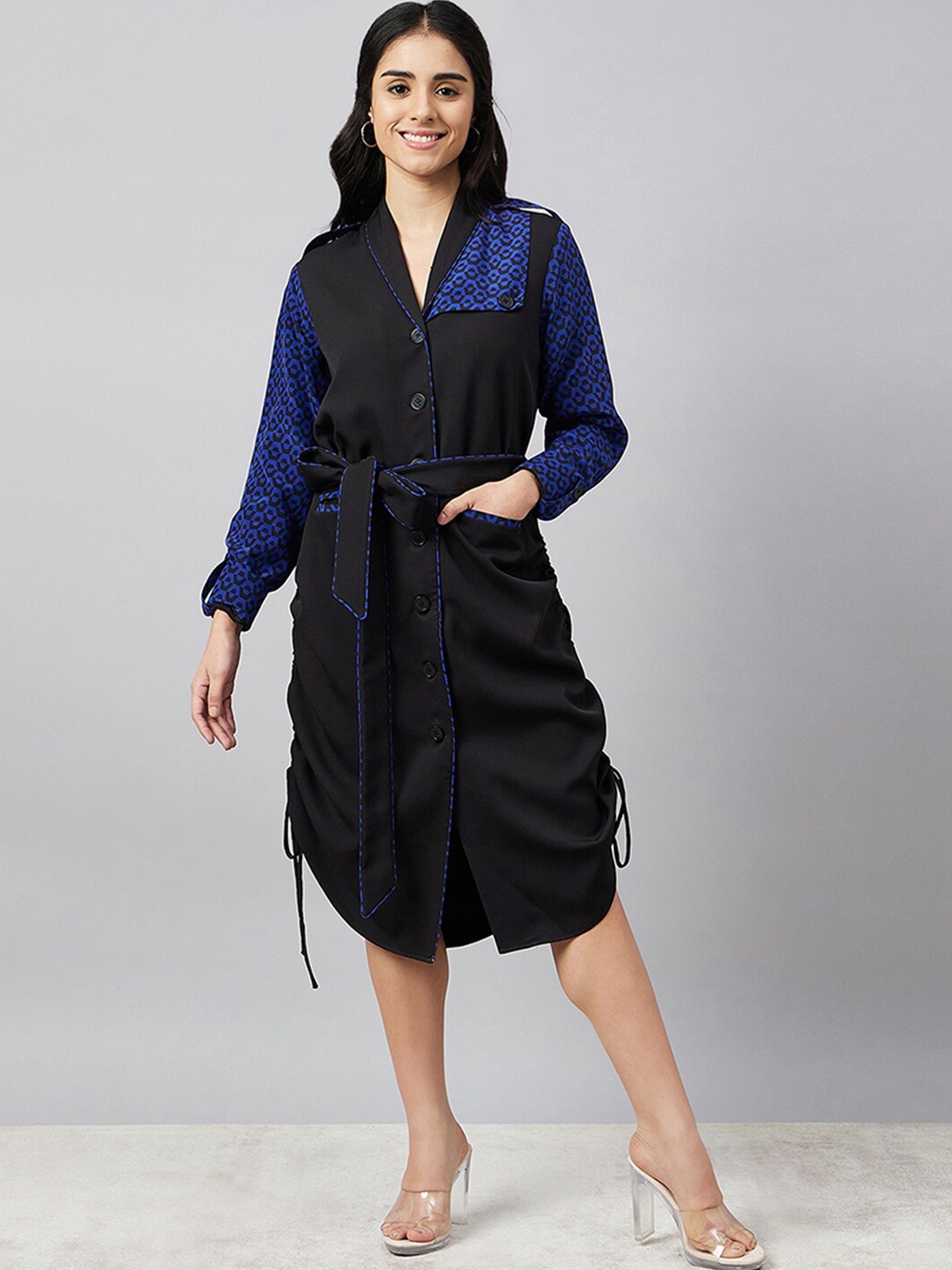 

First Resort by Ramola Bachchan Crepe Formal Shirt Midi Dress, Black