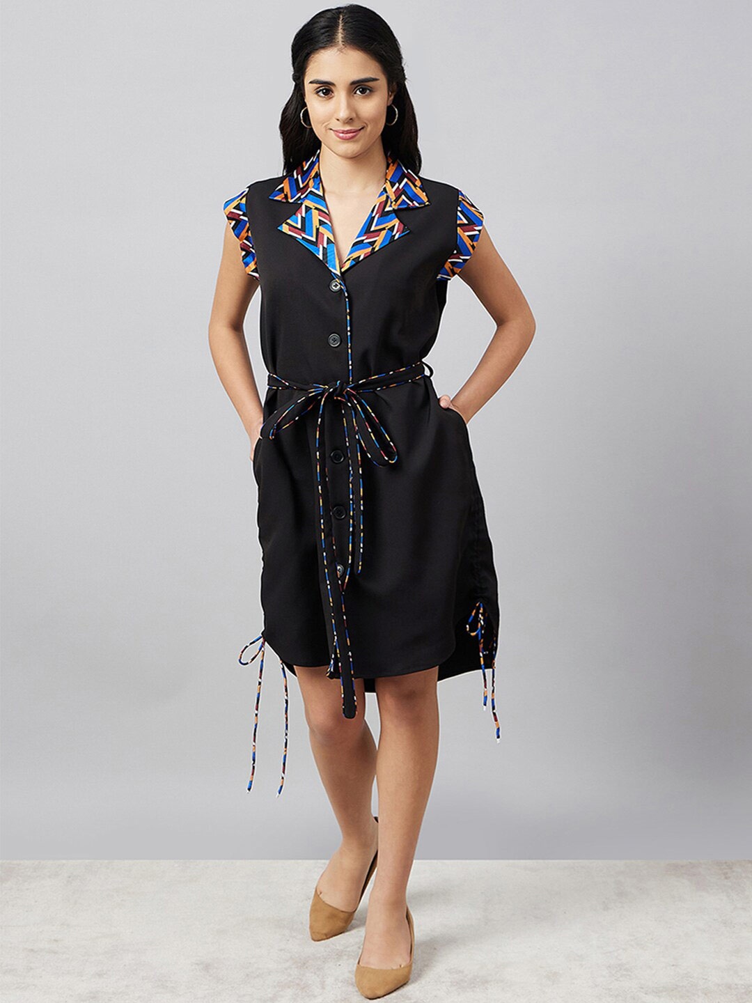 

First Resort by Ramola Bachchan Print Formal Shirt Dress, Black