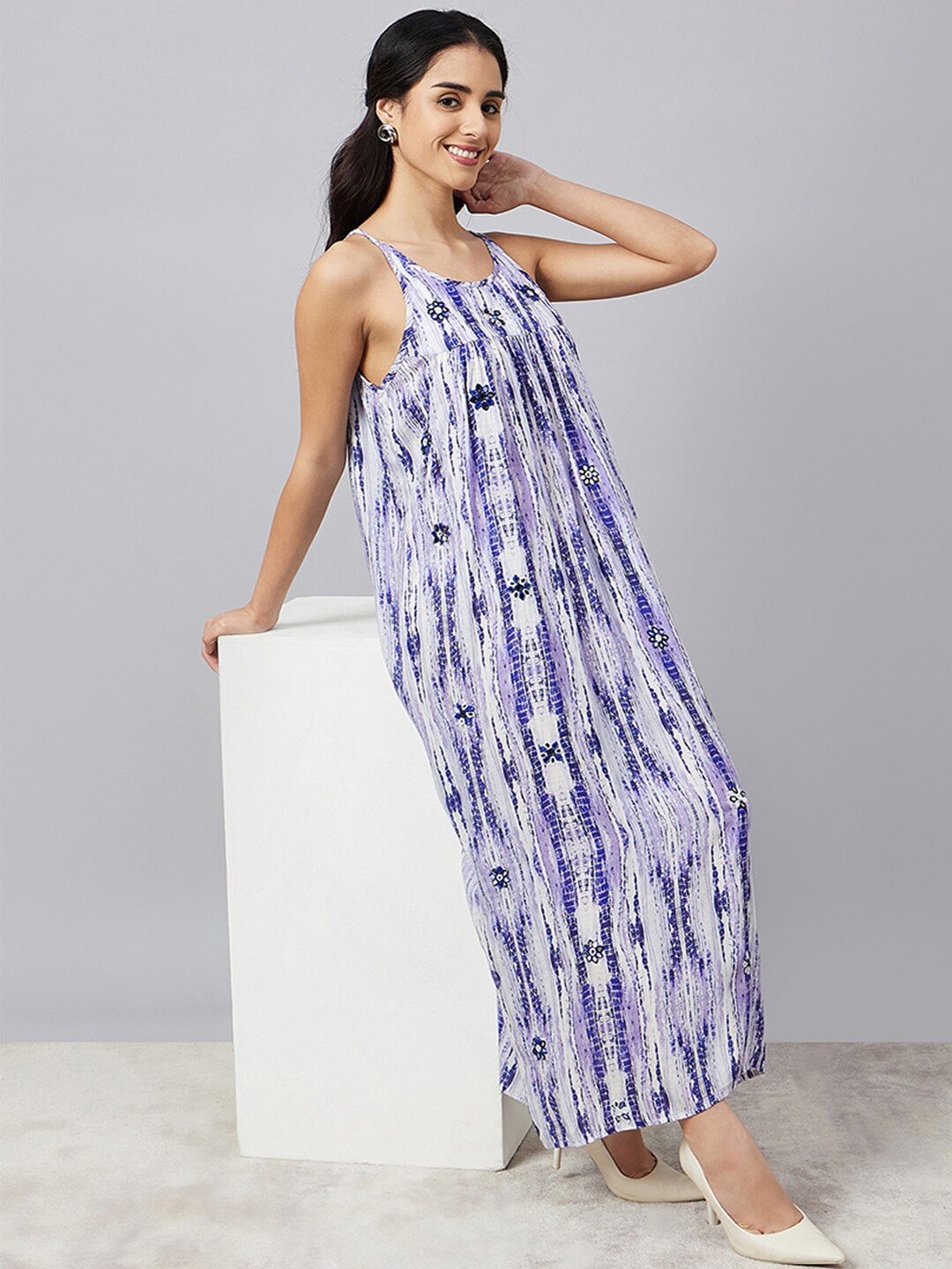 

First Resort by Ramola Bachchan Tie and Dye Print Shoulder Straps Maxi Dress, Blue