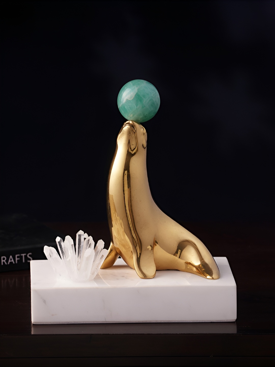 

La Muse Gold Toned & Green Seal of Happiness Figurine Showpiece