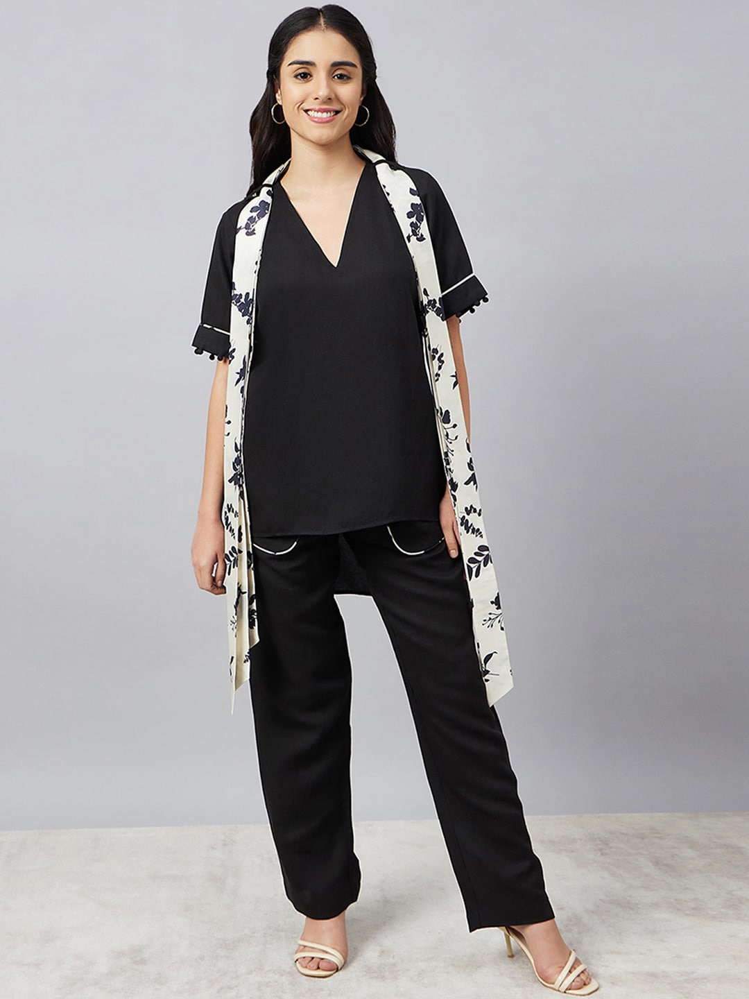 

First Resort by Ramola Bachchan V-Neck Top With Trousers Co-Ords, Black