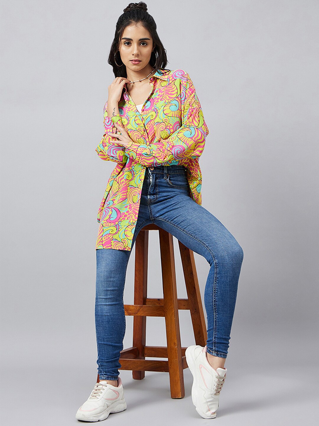 

First Resort by Ramola Bachchan Relaxed Fit Oversized Fit Printed Crepe Boyfriend Shirt, Pink