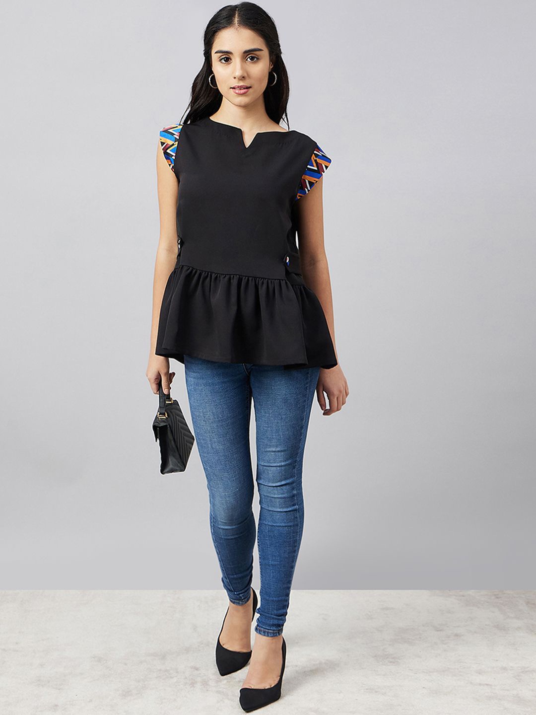 First Resort by Ramola Bachchan Crepe Peplum Top, Black