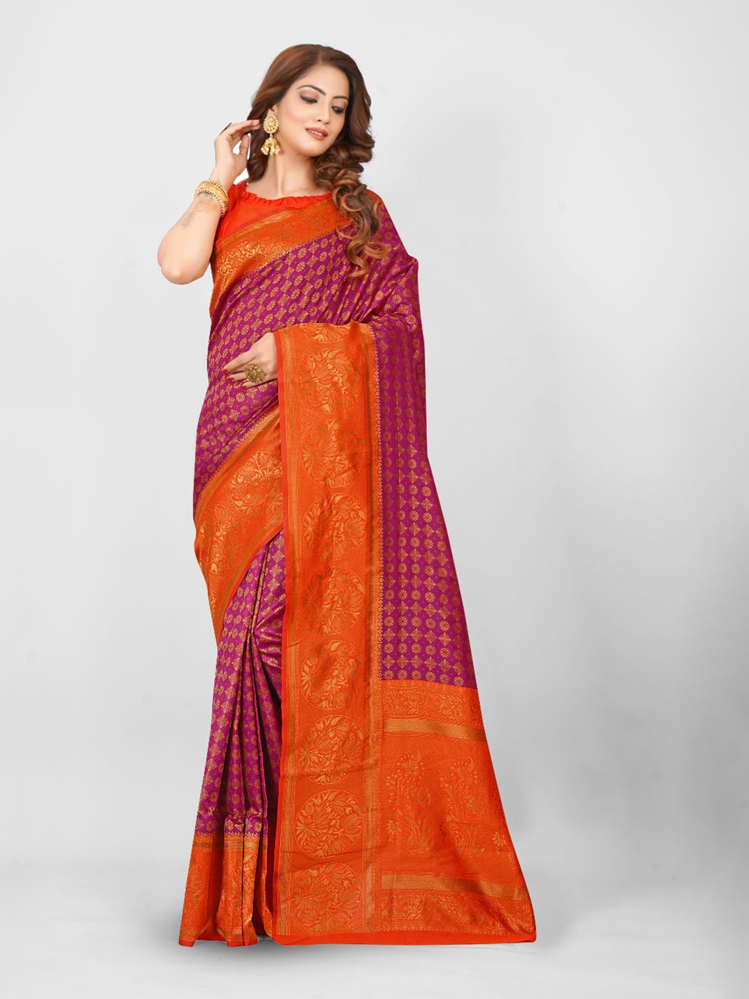 

Aagiri Floral Banarasi Saree, Purple