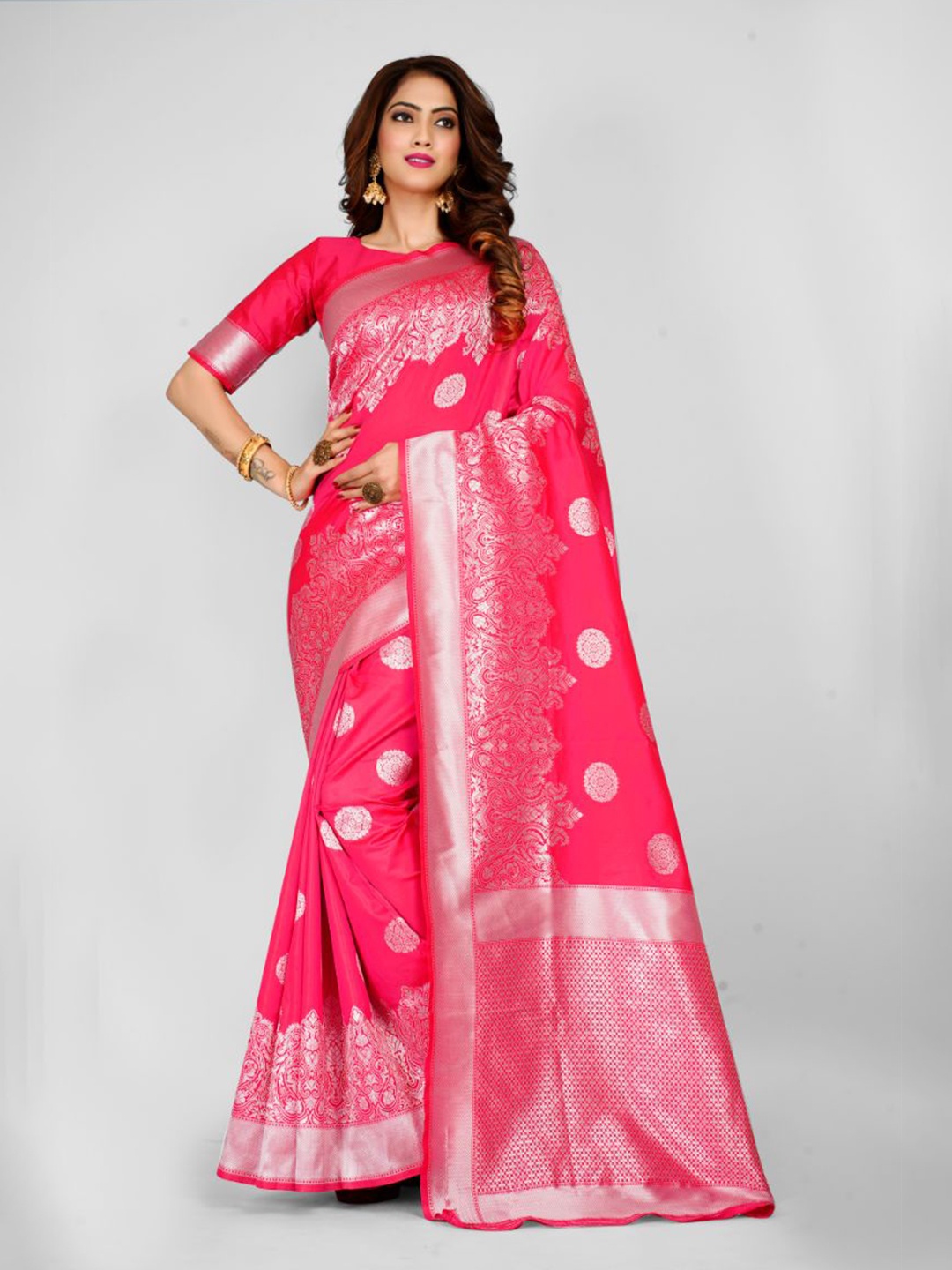 

Aagiri Woven Design Zari Banarasi Saree, Pink