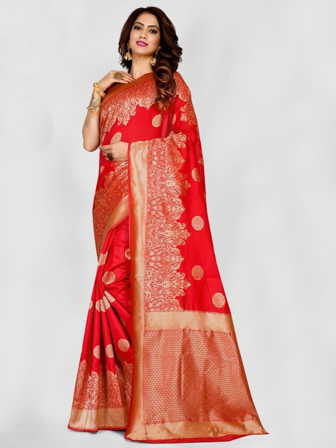 

Aagiri Woven Design Zari Banarasi Saree, Red