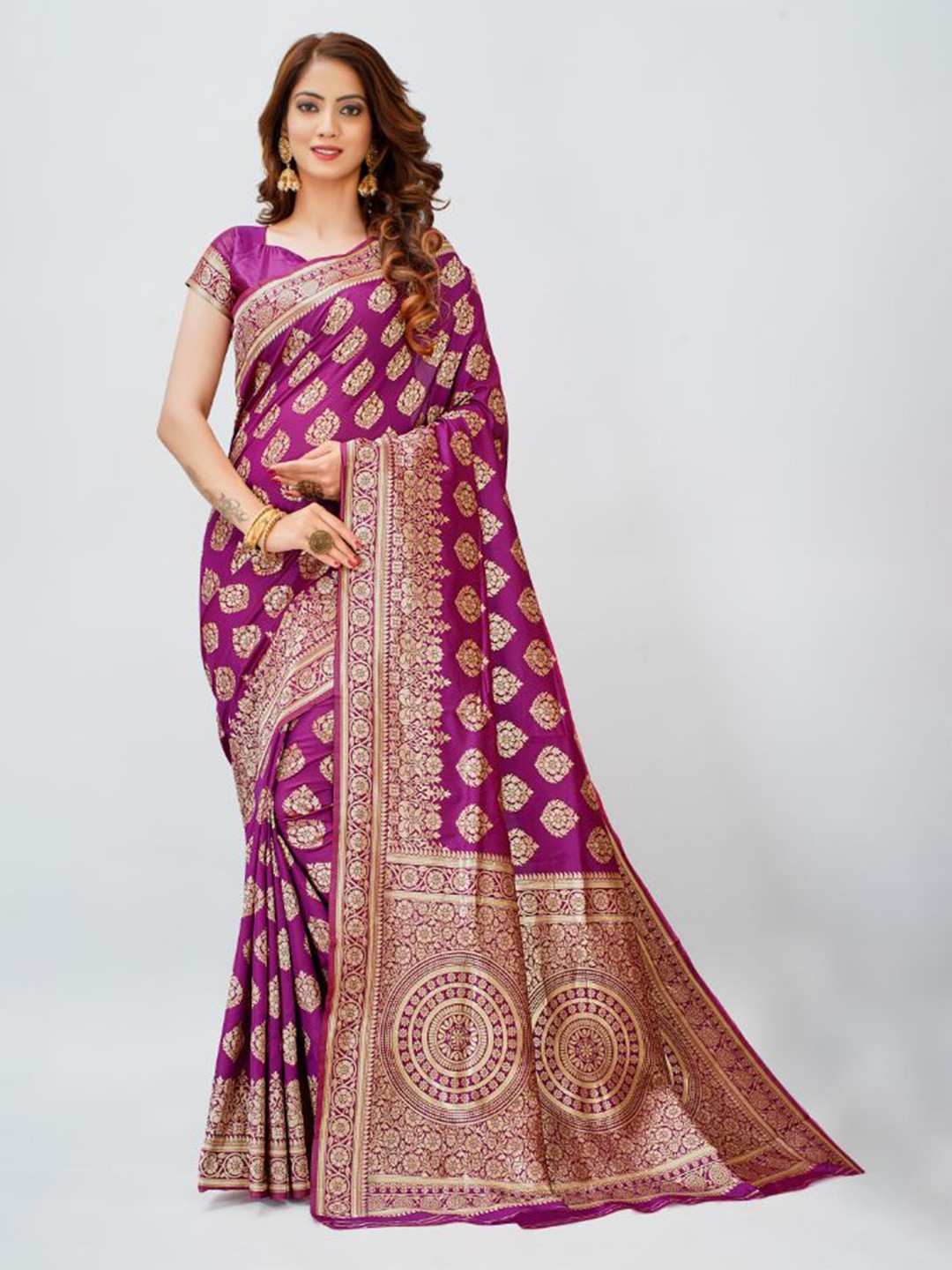 

Aagiri Ethnic Motifs Banarasi Saree, Purple