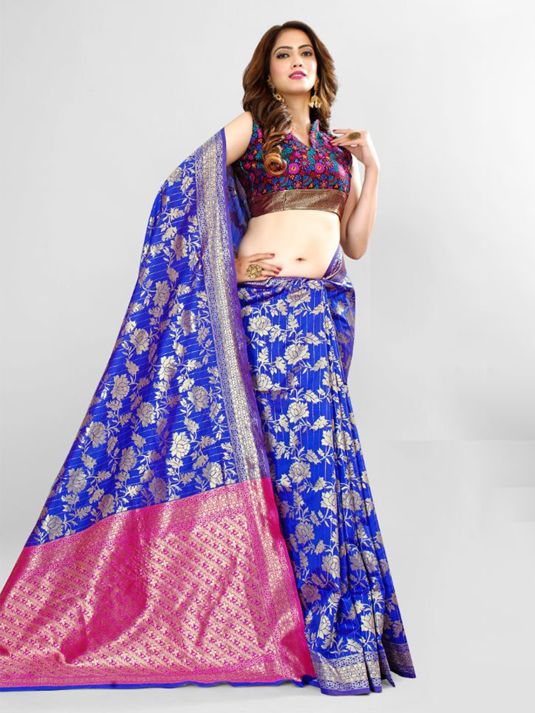 

Aagiri Ethnic Woven Design Zari Banarasi Saree, Blue