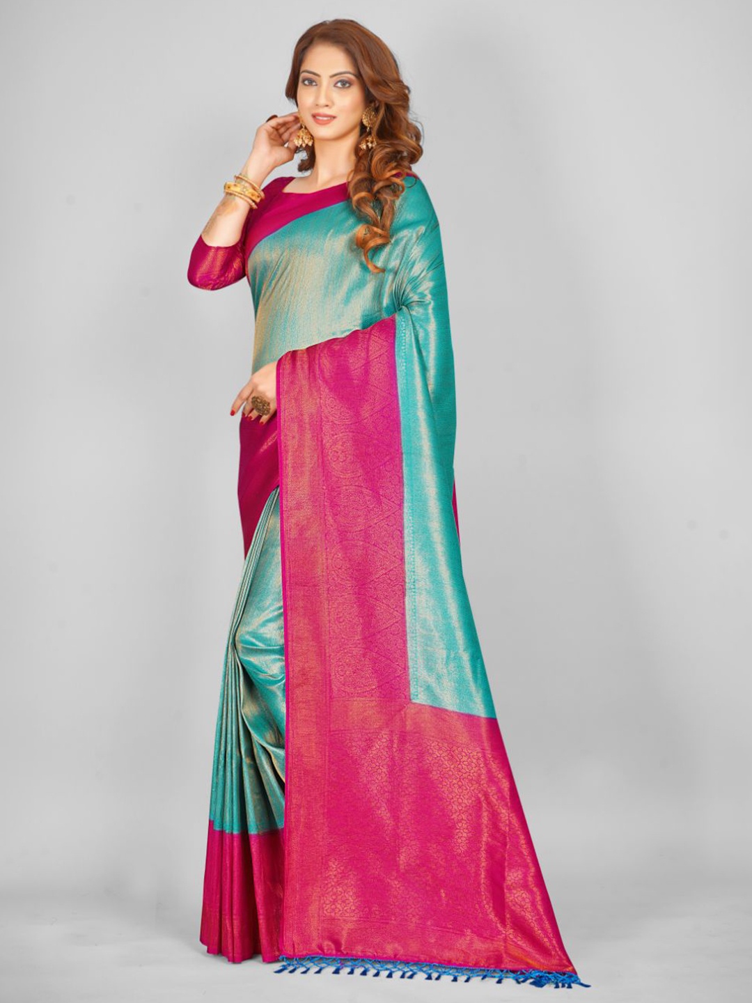 

Aagiri Woven Design Zari Banarasi Saree, Teal