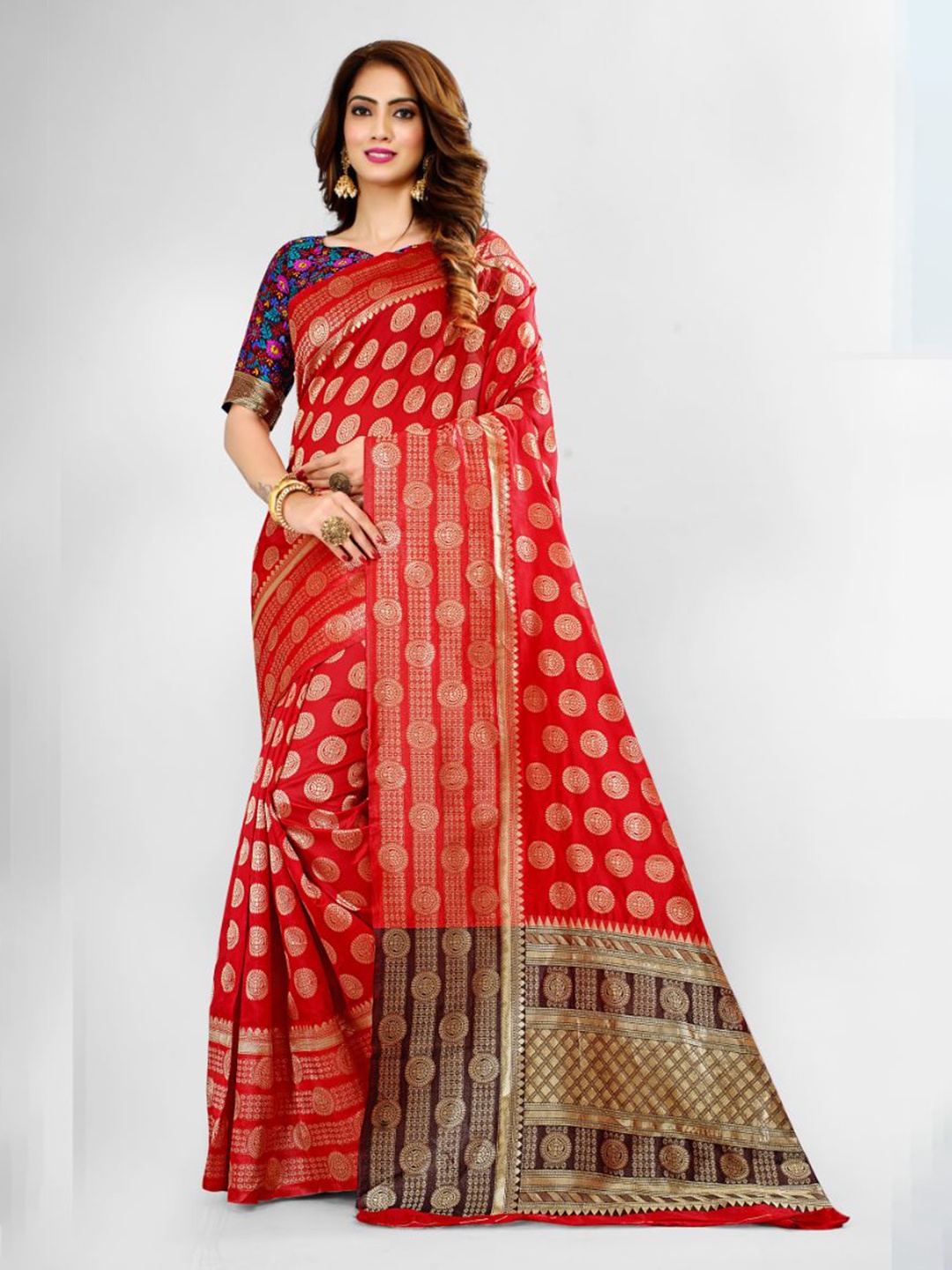 

Aagiri Ethnic Motifs Woven Design Zari Banarasi Saree, Red