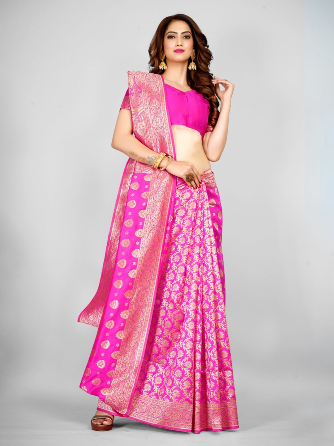 

Aagiri Ethnic Woven Design Zari Banarasi Saree, Pink