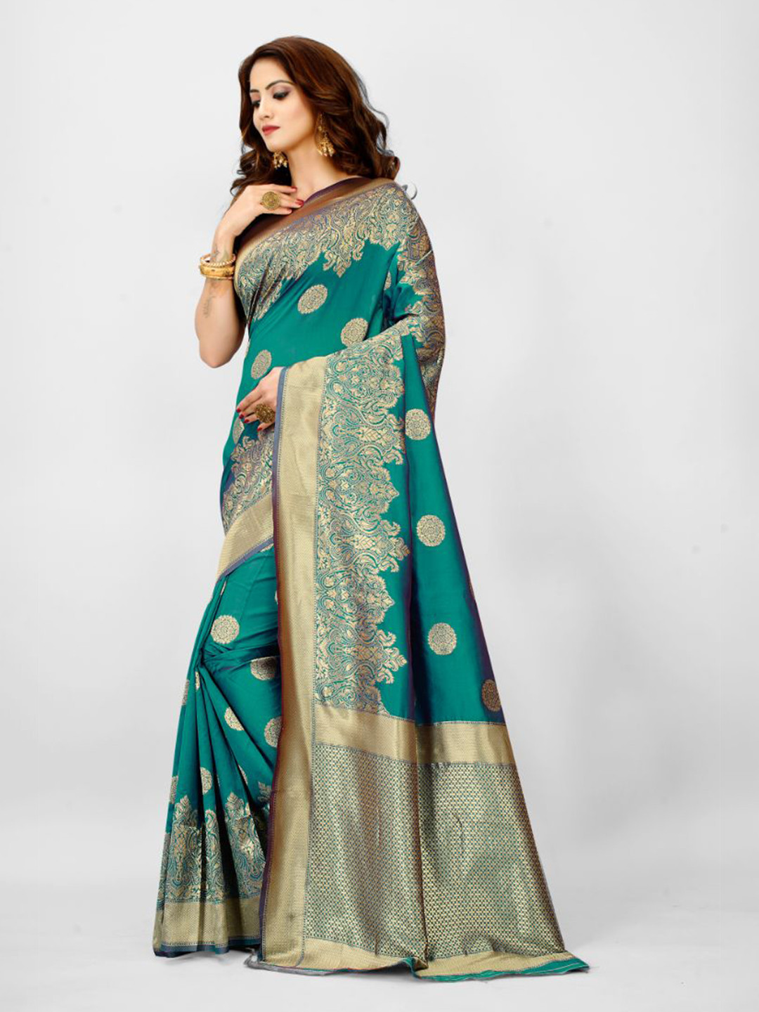 

Aagiri Woven Design Zari Banarasi Saree, Teal