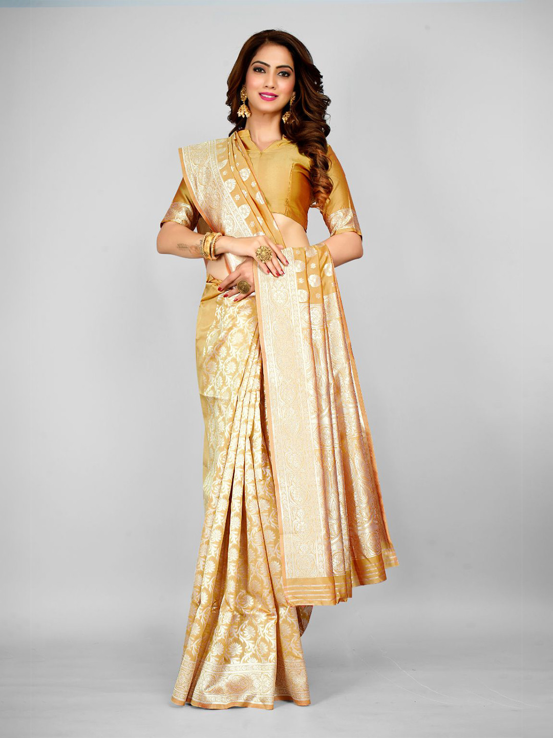 

Aagiri Ethnic Woven Design Zari Banarasi Saree, Beige