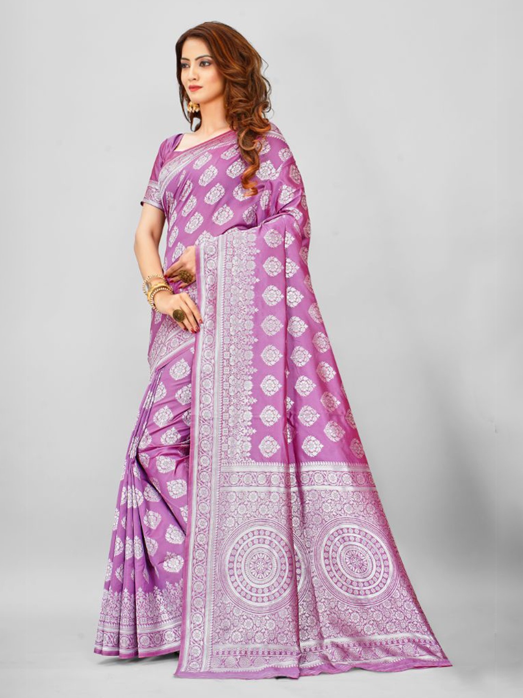

Aagiri Woven Design Zari Banarasi Saree, Lavender